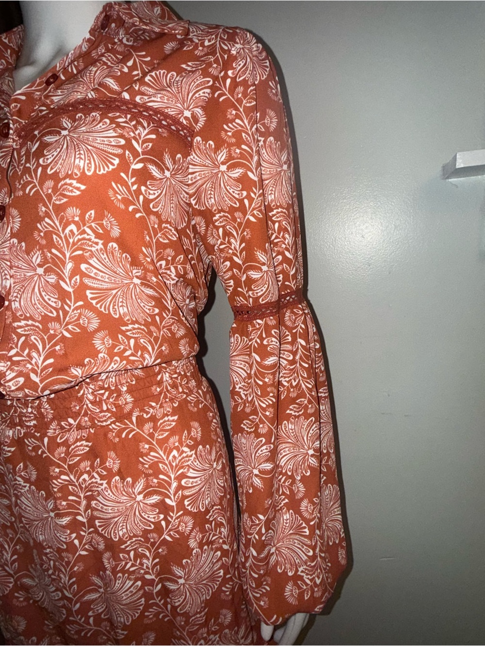 Women's Rust Floral Ruffle Mini Dress - Picture 5 of 10